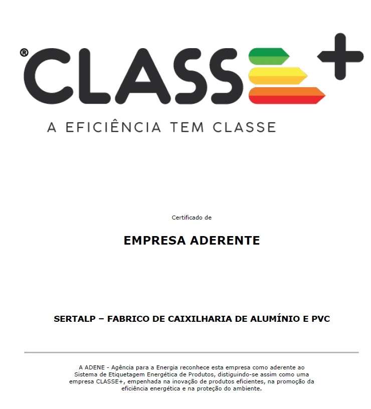 Certificado de empresa aderente ao sistema CLASSE+ atribuído à Sertalp